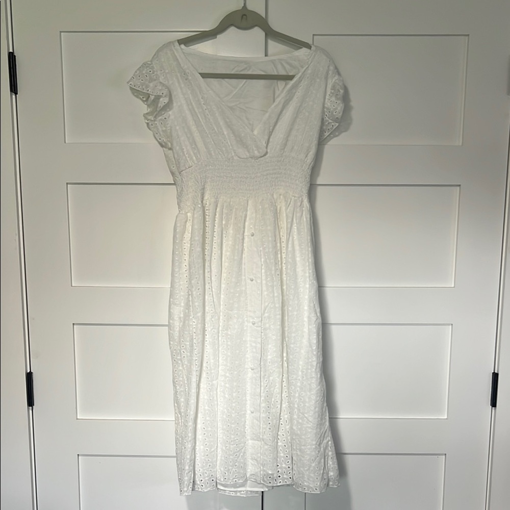 Cream Flutter Sleeve V-Neck Midi Sundress